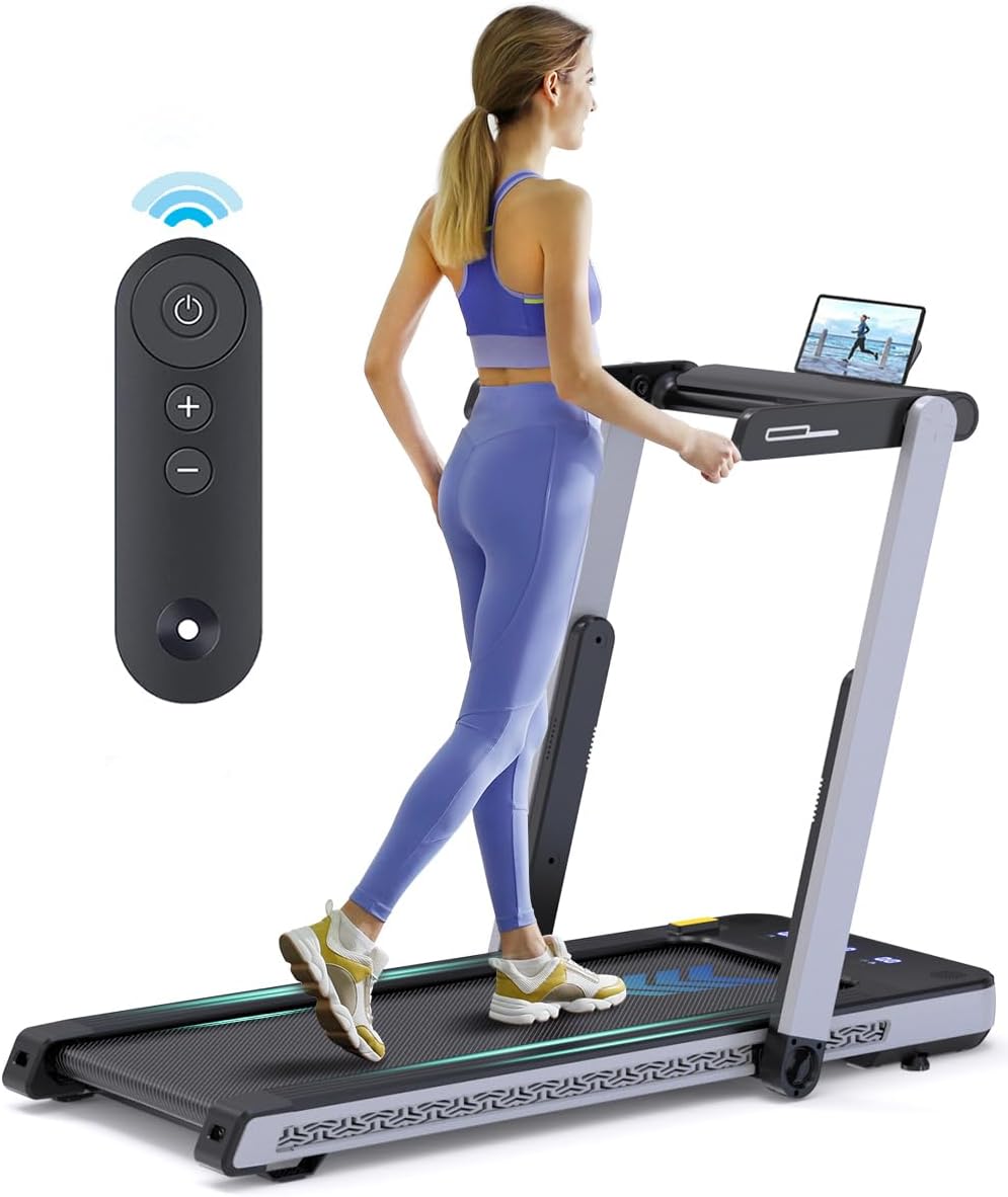 AHGOKL Treadmills for Home, 2 in 1 Foldable Treadmill, 3.0HP Walking Pad Treadmill Standing Under Desk for Office and Apartment, Portable Running Machine Max 300 LBS with Speaker, APP, Remote Control
