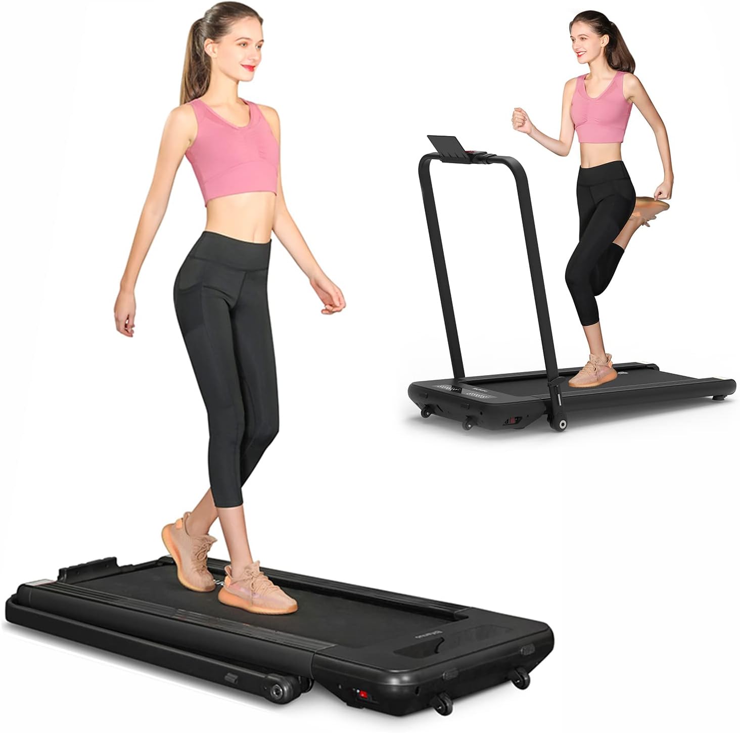 BiFanuo 2 in 1 Folding Treadmill, Under Desk Smart Walking Running Machine, Installation-Free，Compact FoldableTreadmill for Home/Office Gym Cardio Fitness
