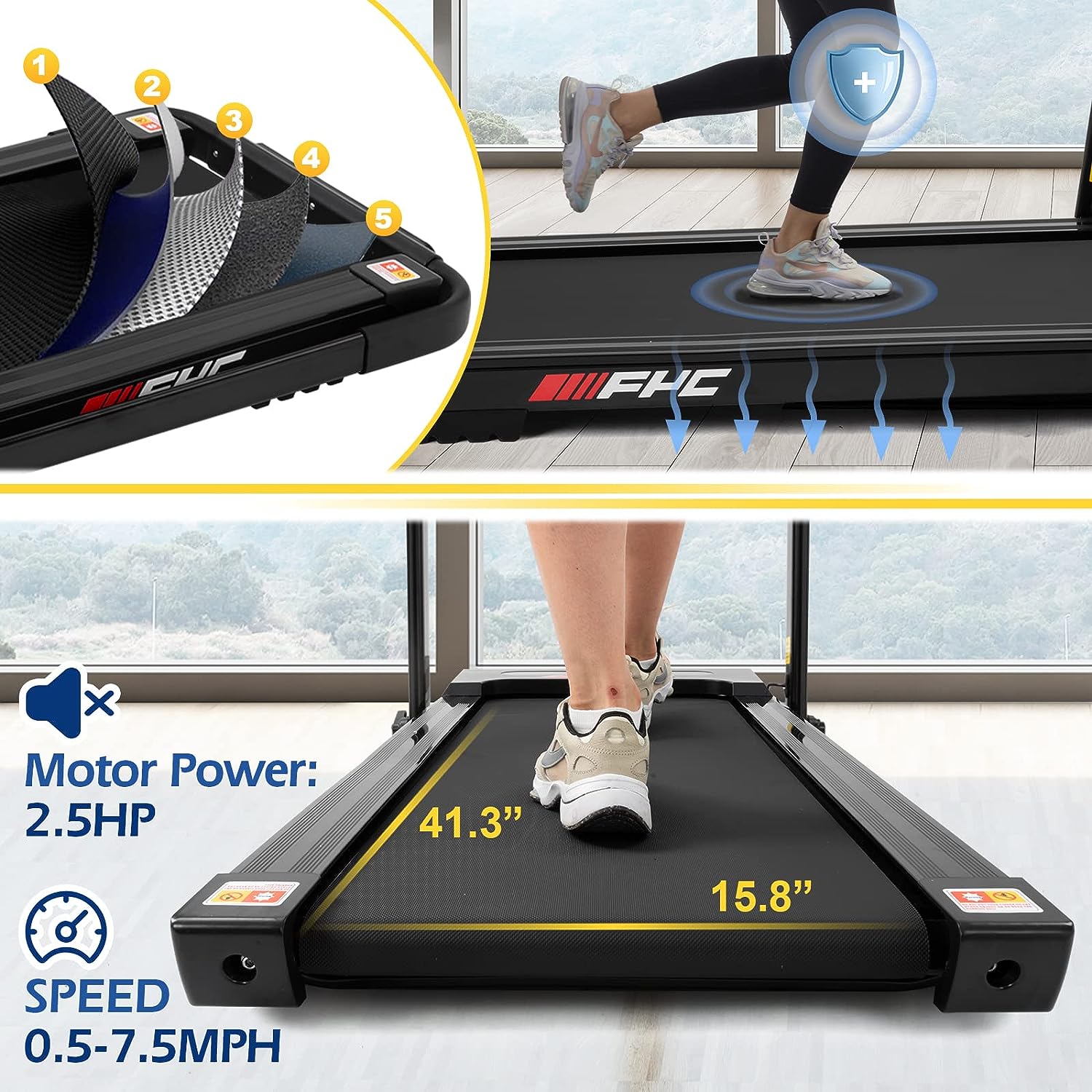 FYC Under Desk Treadmill - 2 in 1 Folding Treadmill Desk Workstation for Home 3.5HP 300LBS Weight Capacity, Free Installation Foldable Treadmill Compact Electric Running Machine for Office