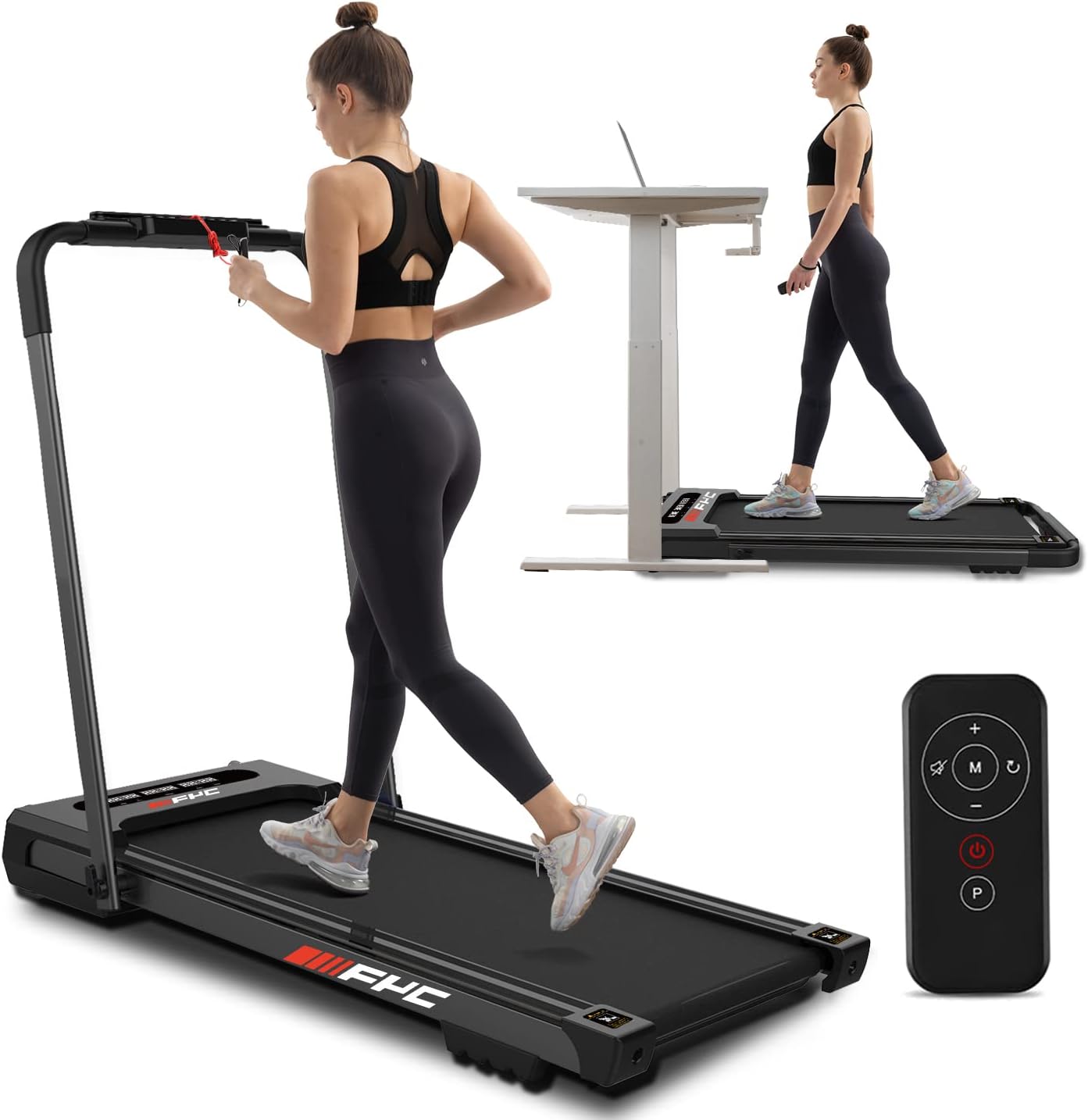 FYC Under Desk Treadmill - 2 in 1 Folding Treadmill Desk Workstation for Home 3.5HP 300LBS Weight Capacity, Free Installation Foldable Treadmill Compact Electric Running Machine for Office