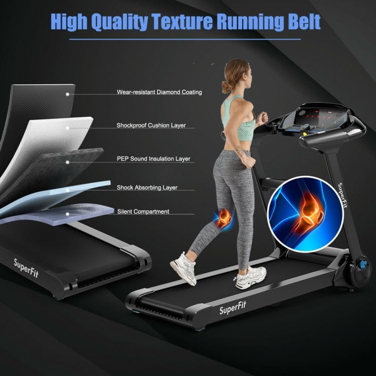 LazyMill Portable Folding Treadmills for Home with Incline, Max 2.5HP Workout Running Walking Treadmill with 12 Pre Set Programs Adjustable Touch LED Display