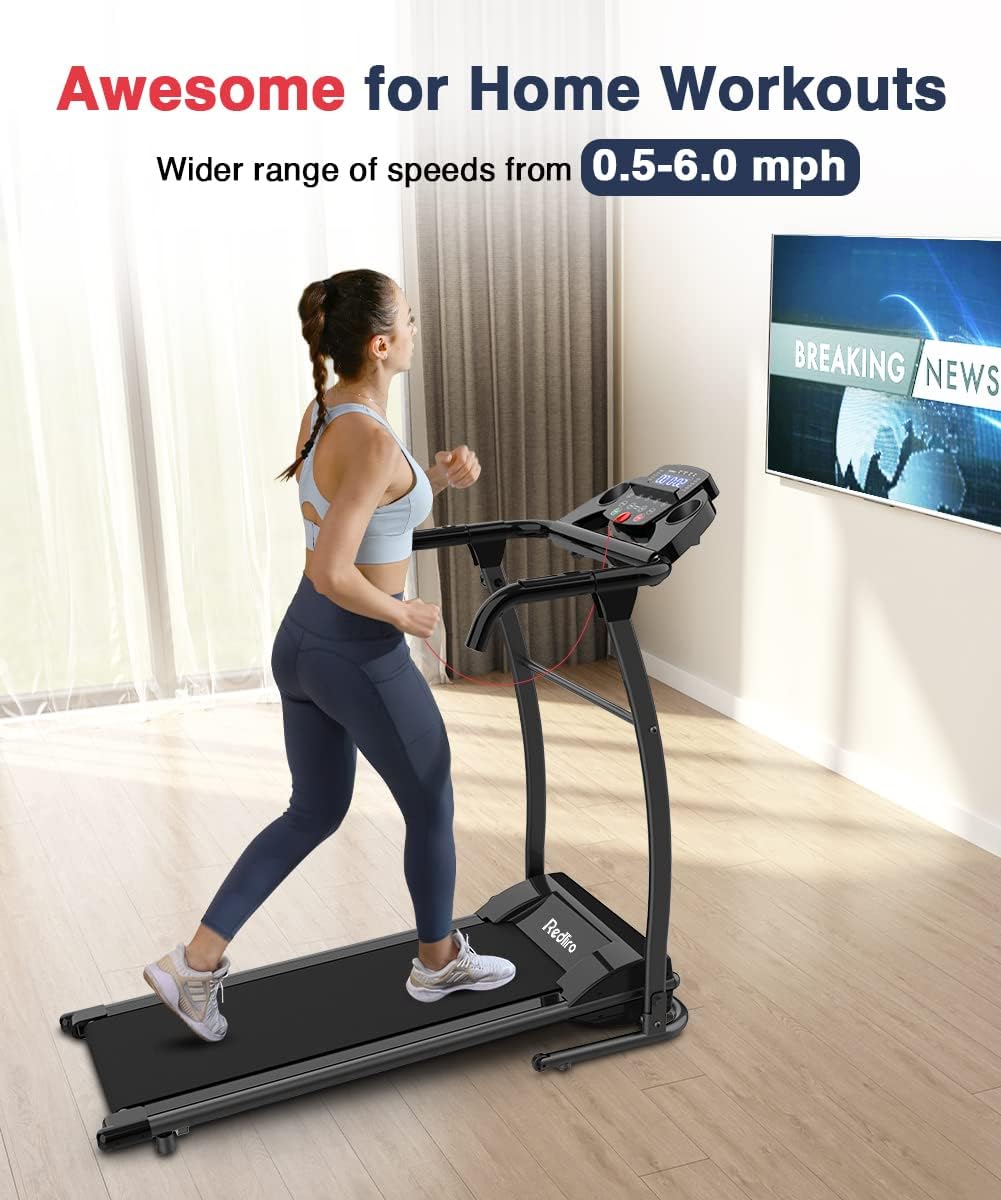 REDLIRO Electric Treadmill Foldable Exercise Walking Machince for Apartment Home/Office Jogging Compact Folding Easy Assembly 12 Preset Program 2 Wheels LCD Display