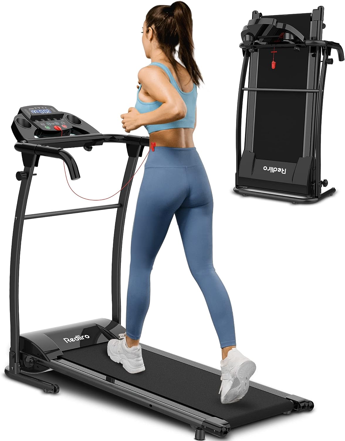REDLIRO Electric Treadmill Foldable Exercise Walking Machince for Apartment Home/Office Jogging Compact Folding Easy Assembly 12 Preset Program 2 Wheels LCD Display