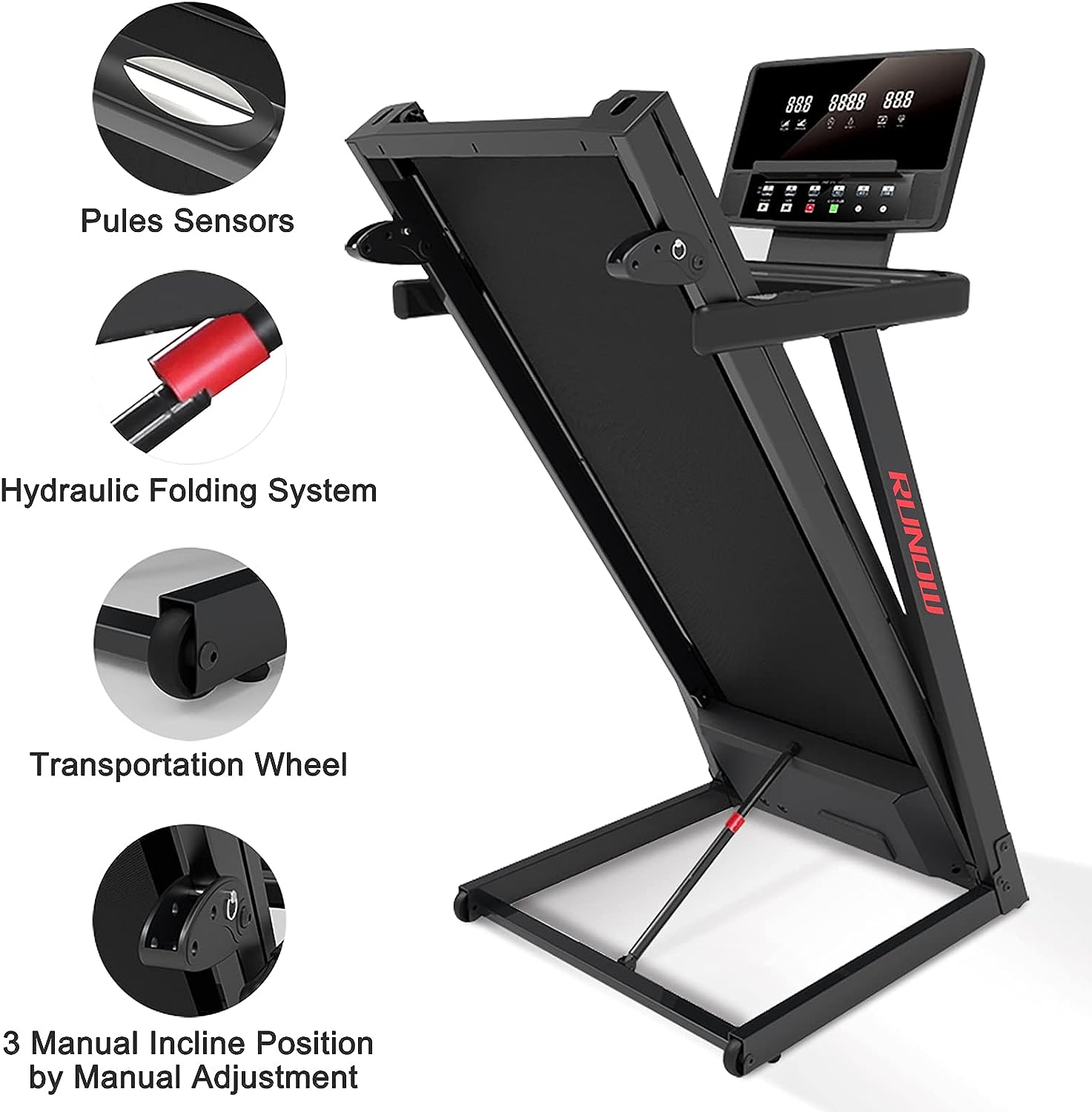 RUNOW Incline Treadmill, Perfect as Treadmills for Home Walking and Running, Foldable Treadmill Support Bluetooth and Customized Programs, Easy Assembly Exercise Machine