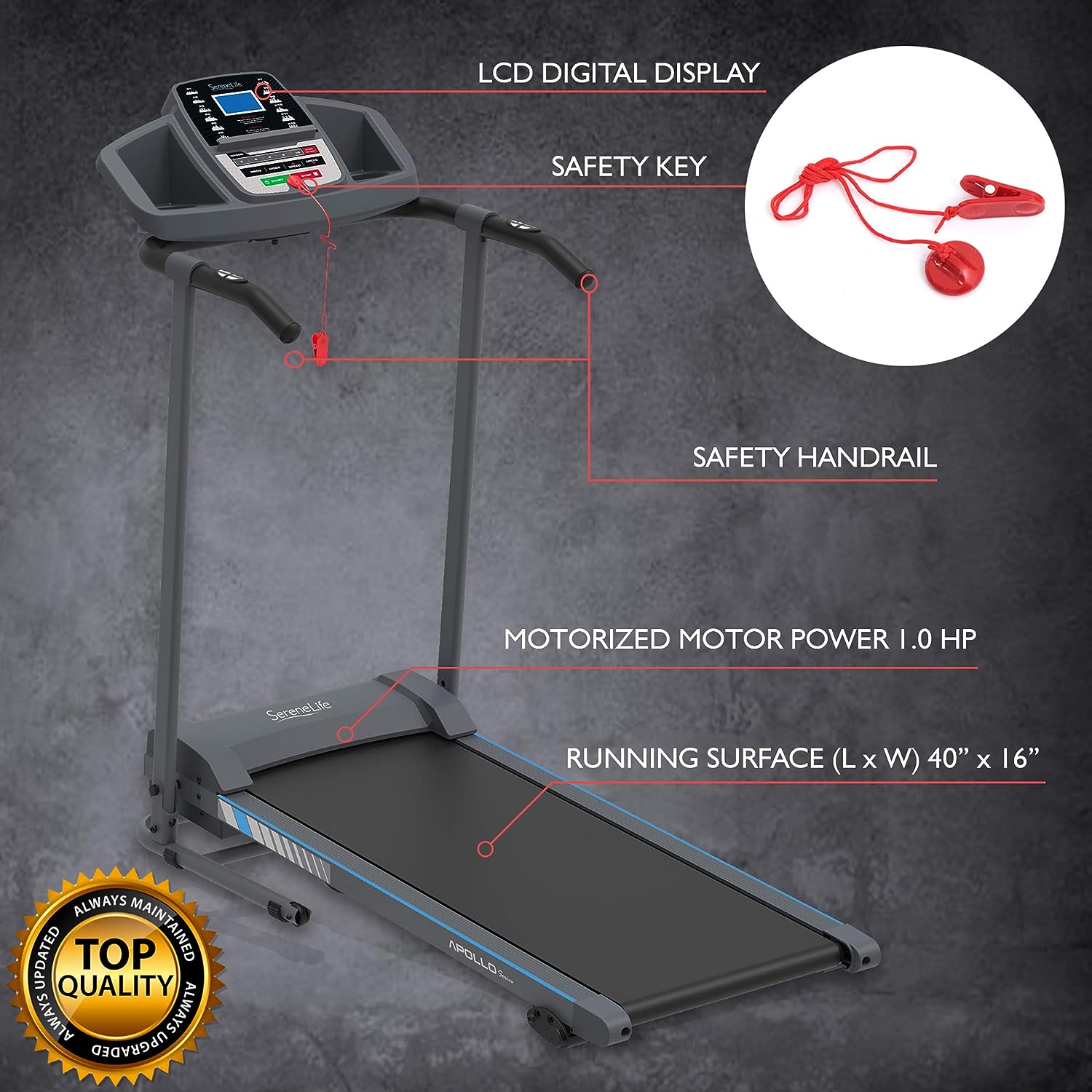 SereneLife Folding Treadmill - Foldable Home Fitness Equipment with LCD for Walking  Running - Cardio Exercise Machine - Preset and Adjustable Programs - Bluetooth Connectivity