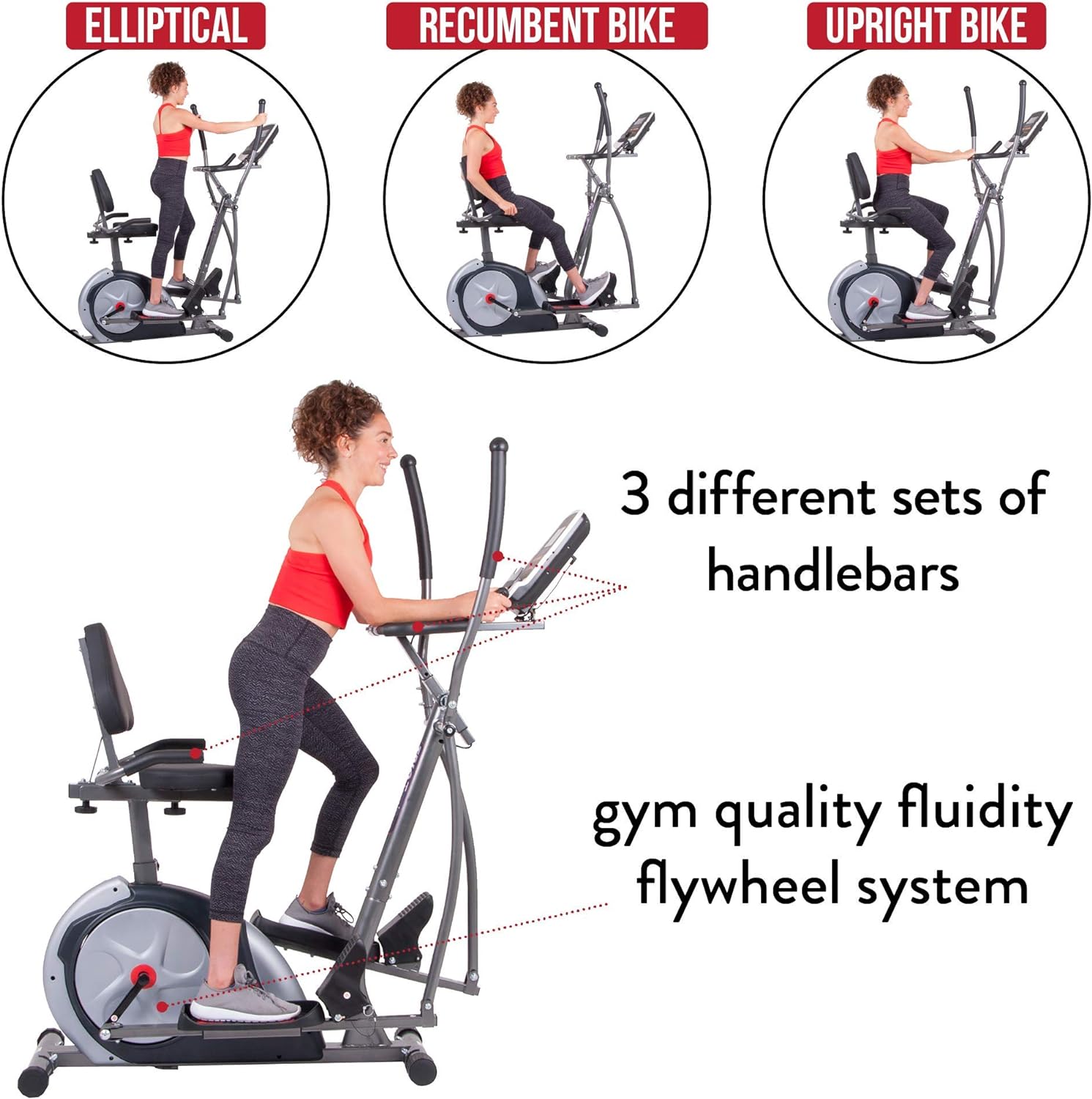 Body Champ 3-in-1 Home Gym, Upright Exercise Bike, Elliptical Machine  Recumbent Bike, Trio Trainer Exercise Machine Plus Two Upper Body Options, Silver, BRT7989