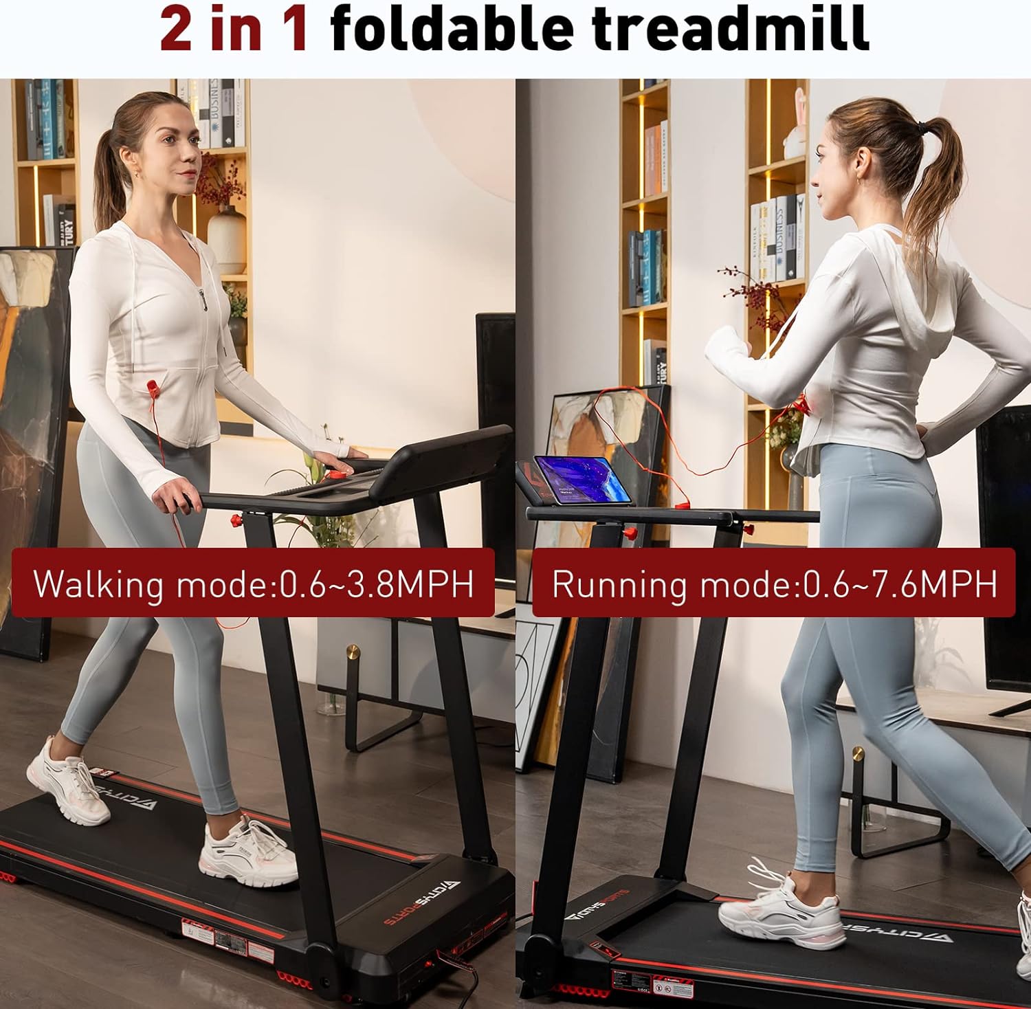 CITYSPORTS 2 in 1 Folding Treadmill, Under Desk Treadmill Walking Electric Jogging Running Machine， Treadmill Home Gym Office Workout