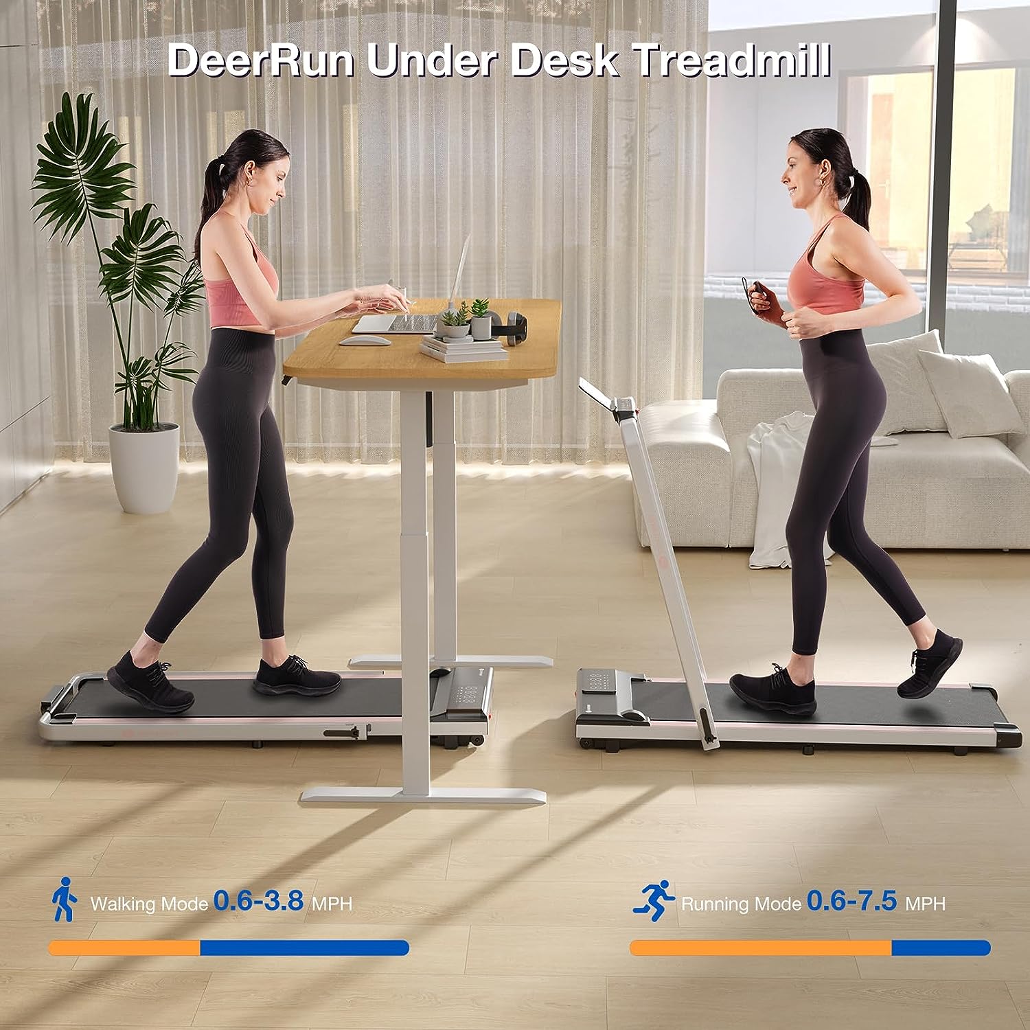 DeerRun 3 in 1 Folding Treadmills for Home, 3.0HP Powerful and Quiet Under Desk Treadmill, 300 lbs Capacity Foldable Walking Pad with Remote Control and Space Saving, Free Installation