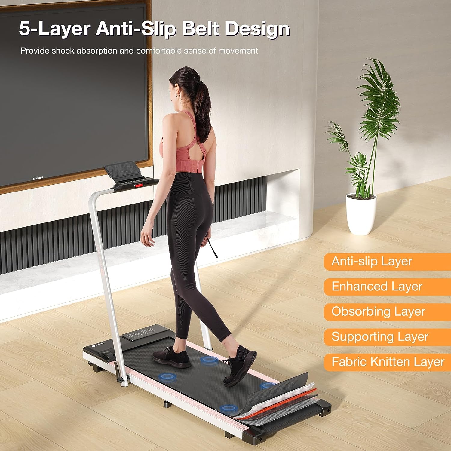 DeerRun 3 in 1 Folding Treadmills for Home, 3.0HP Powerful and Quiet Under Desk Treadmill, 300 lbs Capacity Foldable Walking Pad with Remote Control and Space Saving, Free Installation