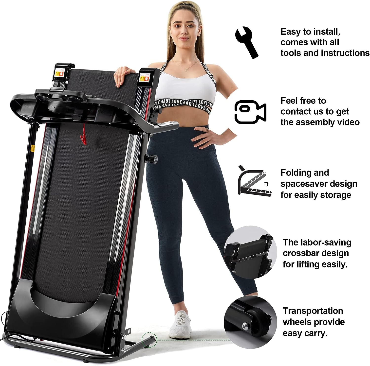 Electric Folding Treadmill, Folding Treadmills for Home with Bluetooth and Incline, 2.5HP Portable Treadmill with 12 Preset Programs, Treadmills Foldable for Indoor Home Gym Exercise Fitness