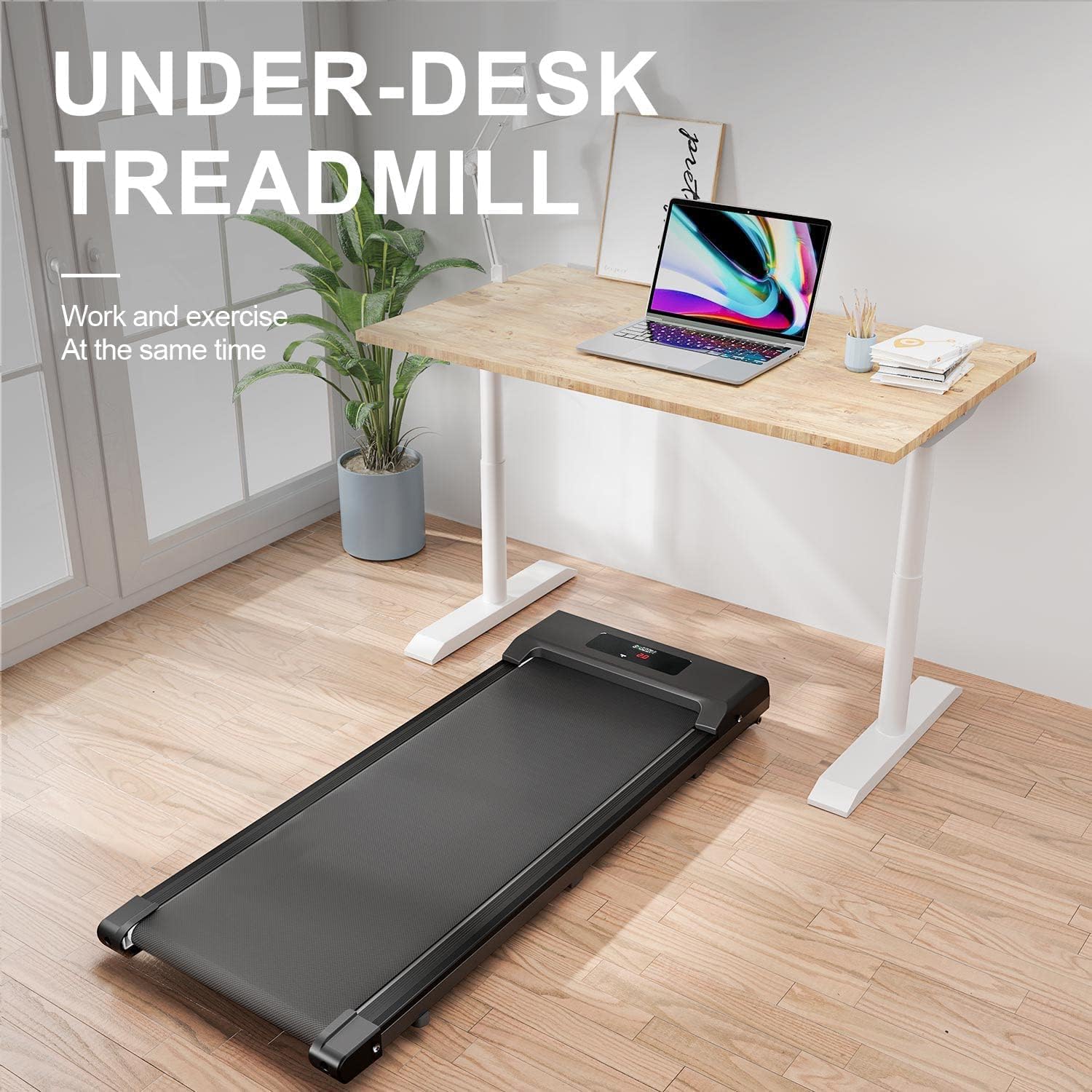 HomeFitnessCode Under Desk Treadmill Walking Pad, 2 in 1 Ultra Slim Portable Treadmill for Home, Installation-Free with 0.6-6.2mph, Remote Control and LED Display Office Exercise