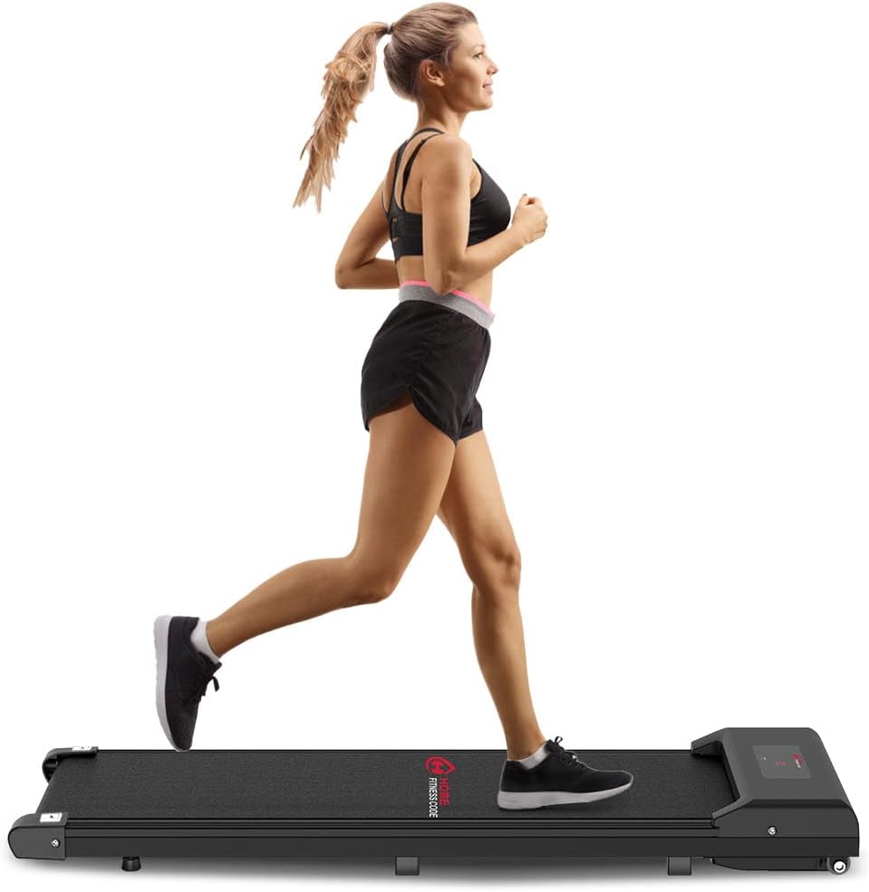 HomeFitnessCode Under Desk Treadmill Walking Pad, 2 in 1 Ultra Slim Portable Treadmill for Home, Installation-Free with 0.6-6.2mph, Remote Control and LED Display Office Exercise