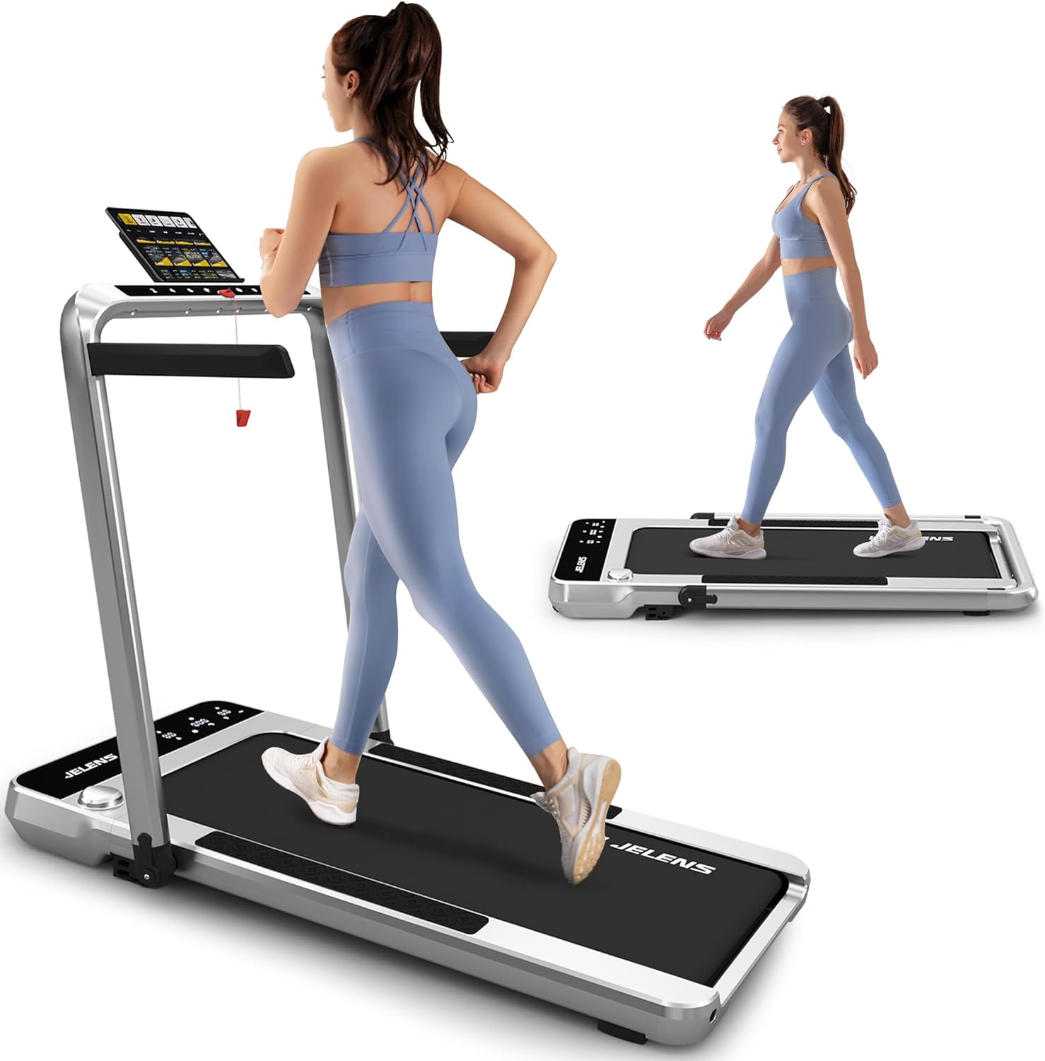 JELENS 2 in 1 Treadmill Under Desk Walking Pad 2.5HP Home Folding Treadmills with Incline and Gesture Sensing Control, Walking Machine for Office with Led Display