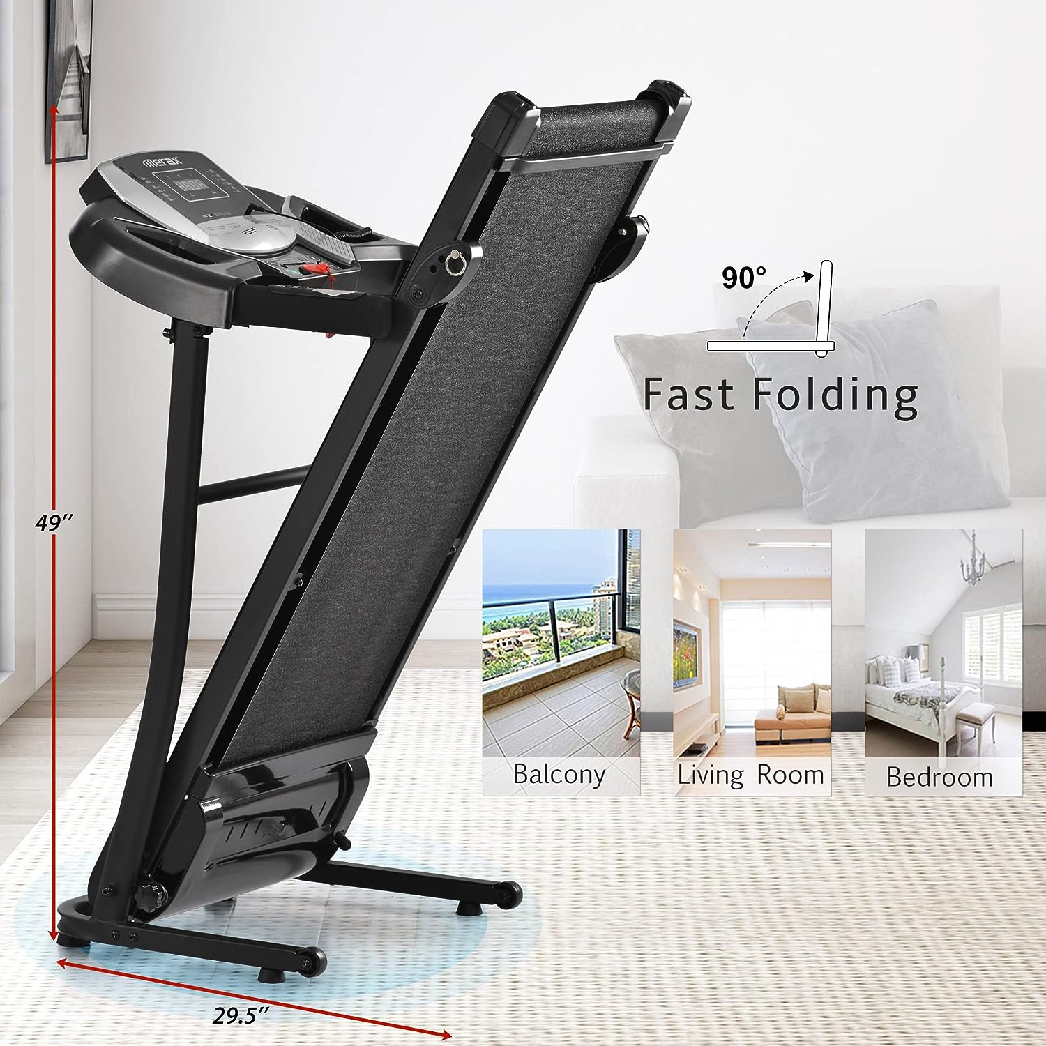 Merax Electric Folding Treadmill – Easy Assembly Fitness Motorized Running Jogging Machine with Speakers for Home Use, 12 Preset Programs