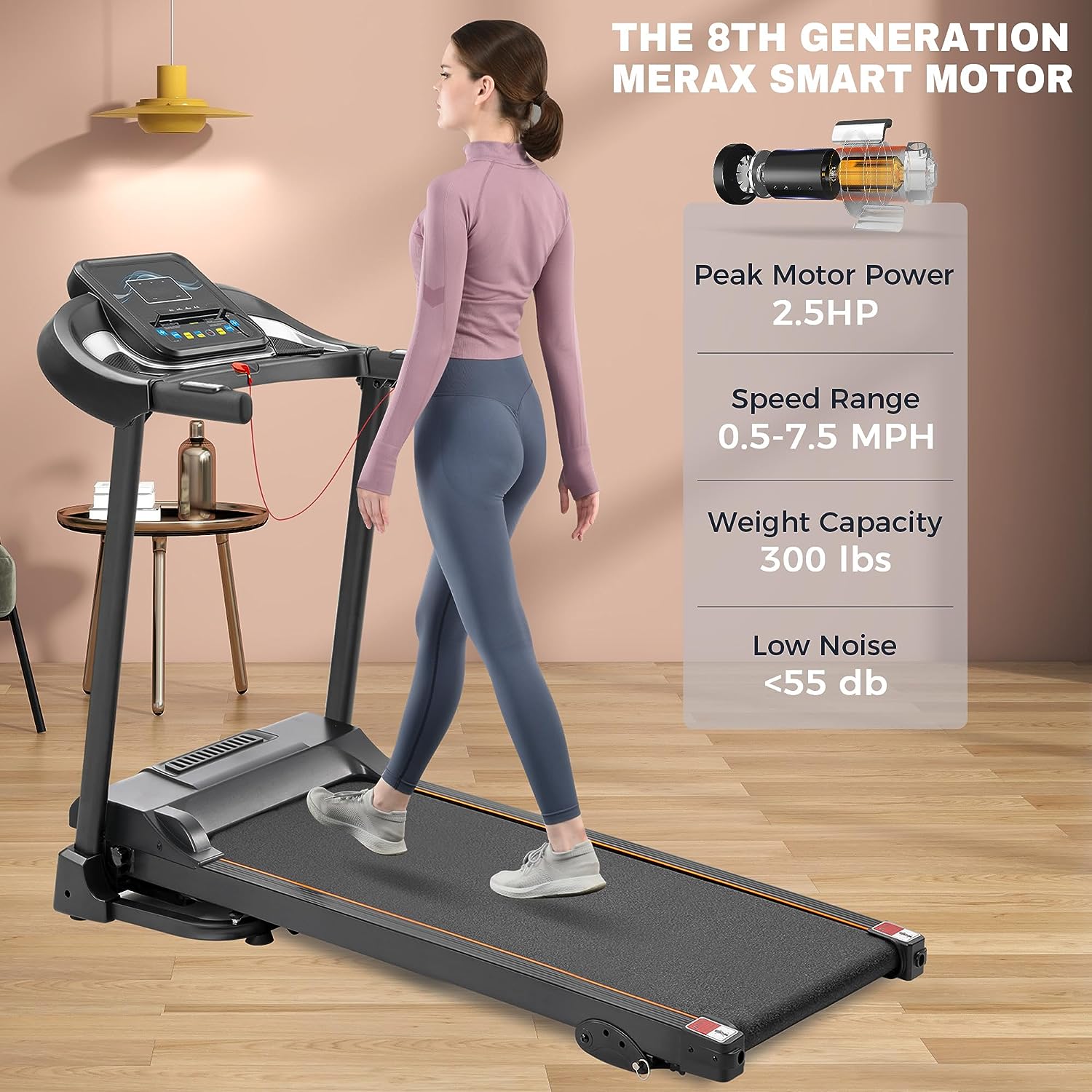 Merax Folding Electric Treadmill with Incline 2.5HP Energy Saving Motor 12 Preset Programs Running Walking Jogging Machine for Home Office Indoor Cardio Exercise