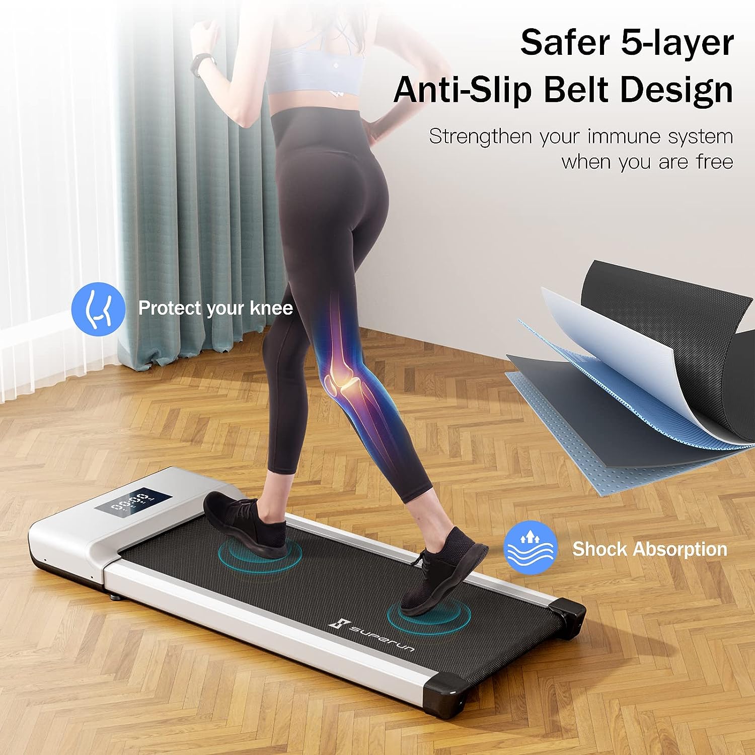 SupeRun Walking Pad, 2 in 1 Under Desk Treadmill, Walking Pad Treadmill Under Desk with 300LBS Weight Capacity, Installation-Free Walking Jogging Machine for Office Home Use