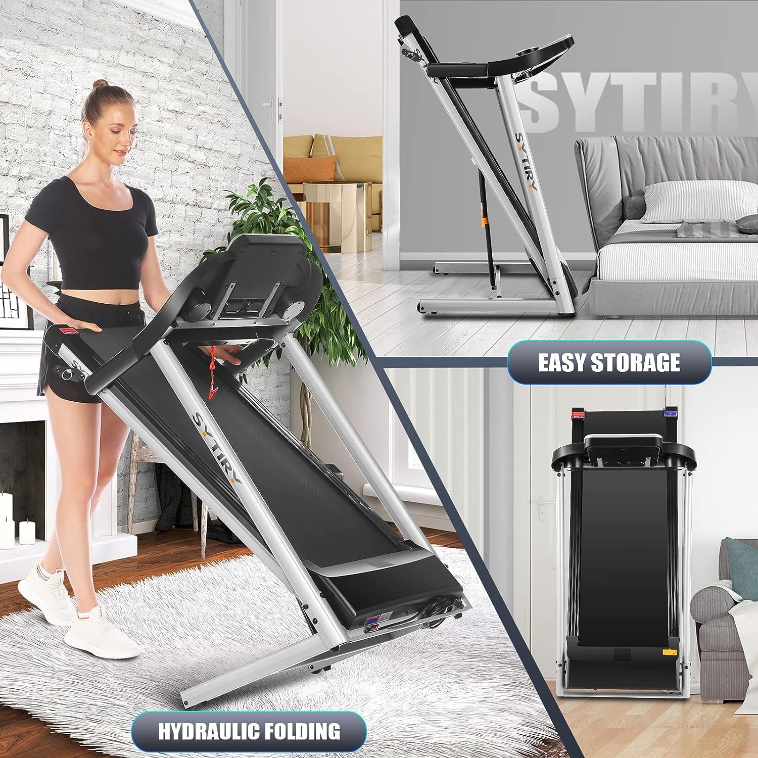 SYTIRY Treadmill with Large 10 HD TV Touchscreen,Folding 3.25HP Brushless Motorand Incline Treadmills,WiFi Connection,3D Virtual Sports Scene,YouTube,Bluetooth Speakers etc,Treadmill for Gym