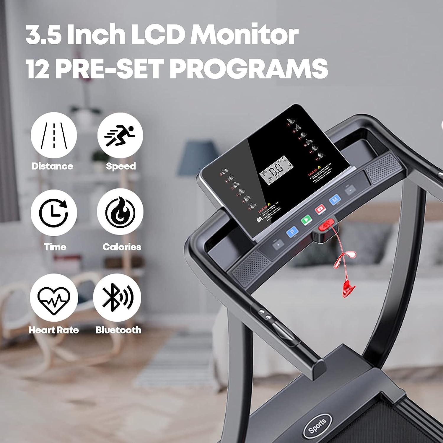 Treadmill, Folding Treadmill with Manual Incline for Walking  Running, LCD Display, Built-in Bluetooth Speaker, Heart-Rate Sensor, Preset and Adjustable Programs