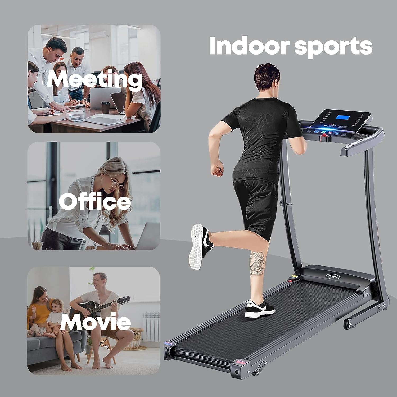 Treadmill, Folding Treadmill with Manual Incline for Walking  Running, LCD Display, Built-in Bluetooth Speaker, Heart-Rate Sensor, Preset and Adjustable Programs