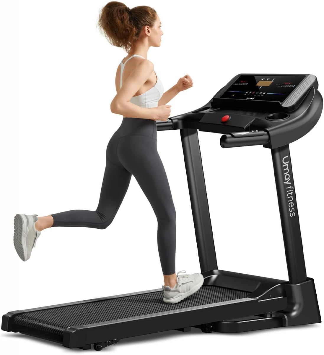 UMAY Fitness Home Folding 3 Level Incline Treadmill with Pulse Sensors, 3.0 HP Quiet Brushless, 8.7 MPH, 300 LBS Capacity