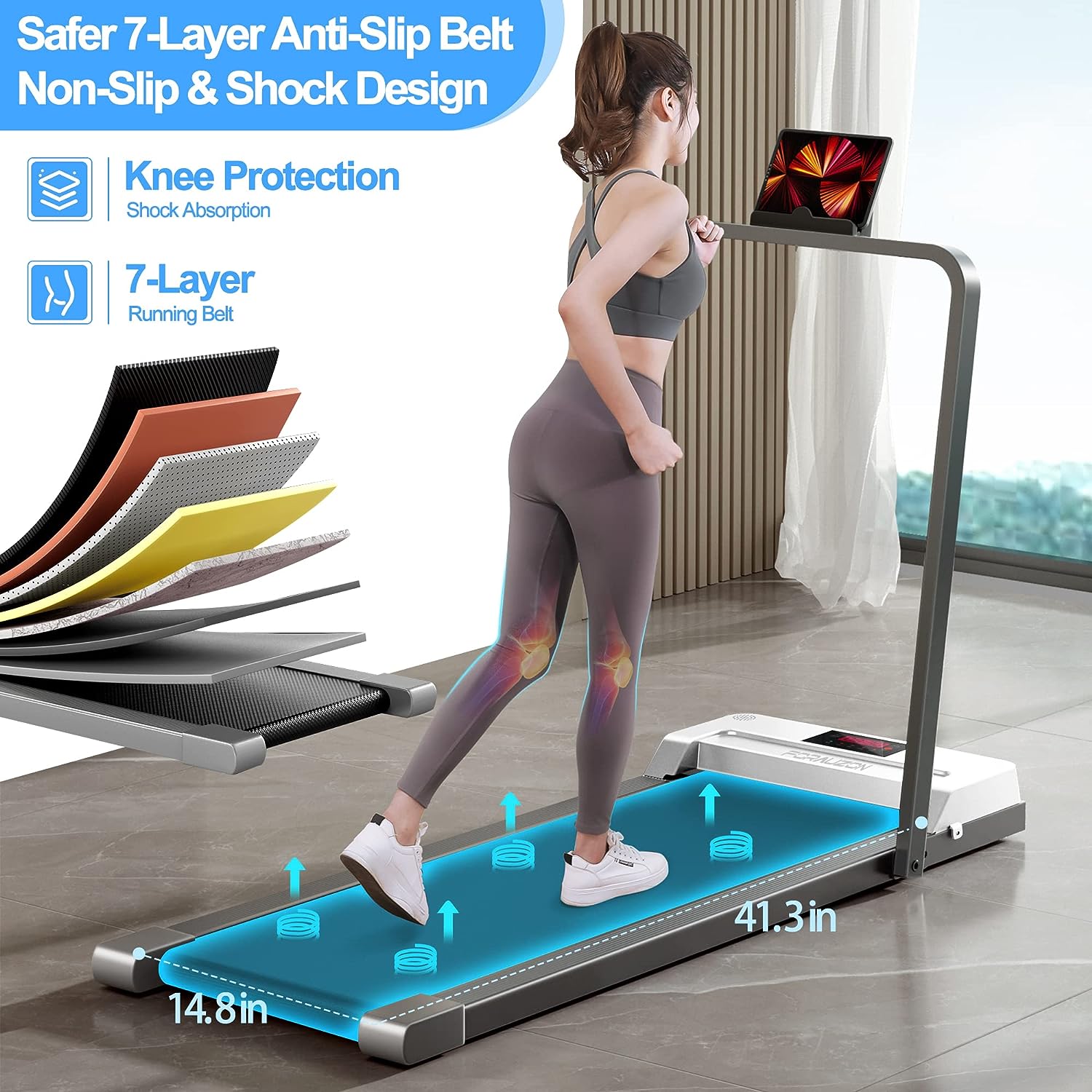 Under Desk Treadmill 2 in 1 Walking Pad Desk Treadmill, Powerful Quiet Walking Jogging, Bluetooth Audio Treadmill with LED Display, Running Treadmill Work with Remote Control  App, Installation-Free