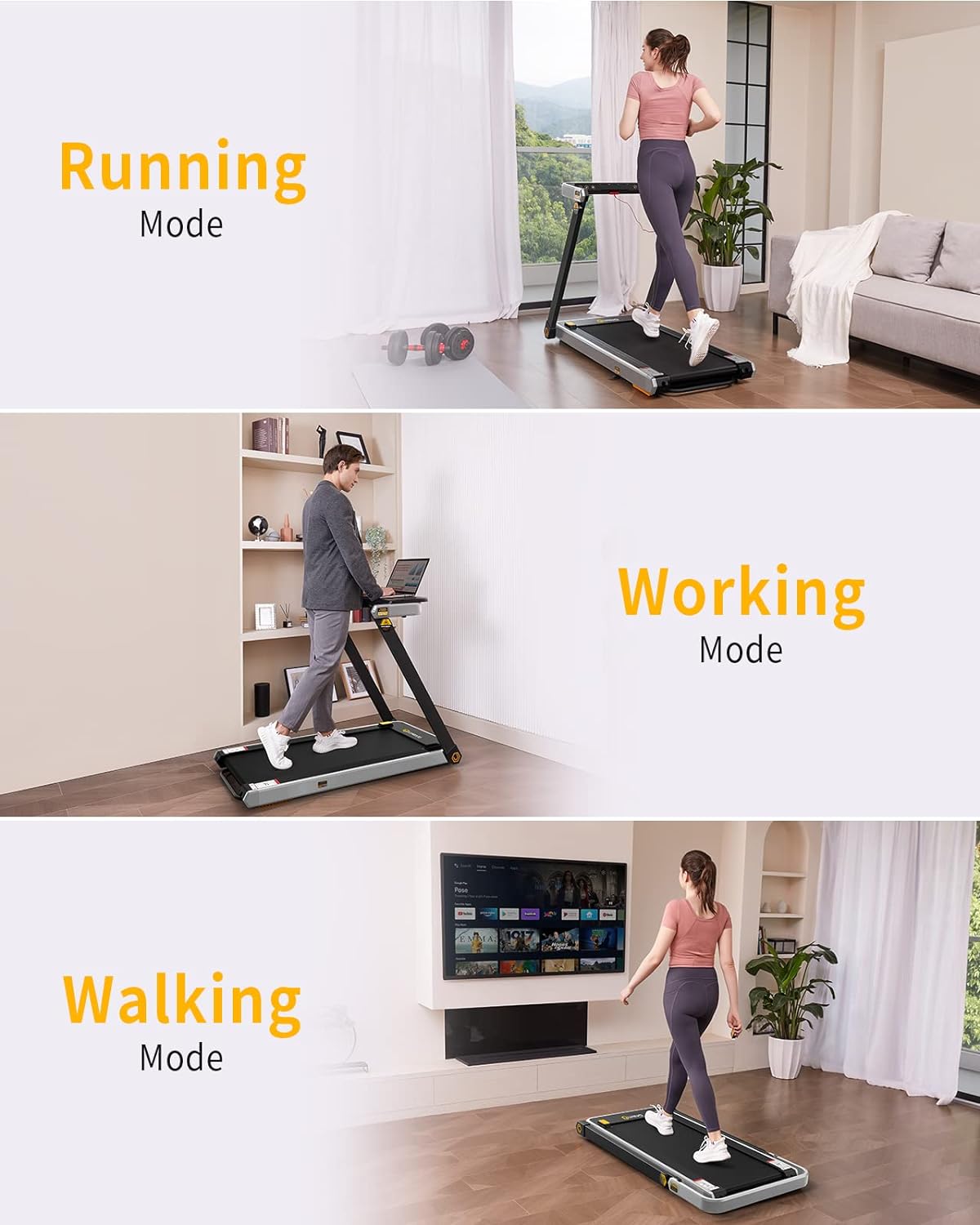 UREVO Treadmill with Desk, 3 in 1 Foldable Treadmill with Removable Desk, Install Free Under Desk Treadmill, 3HP Powerful Walking Treadmill for Office with Remote, Folding Treadmill in 2s Folding