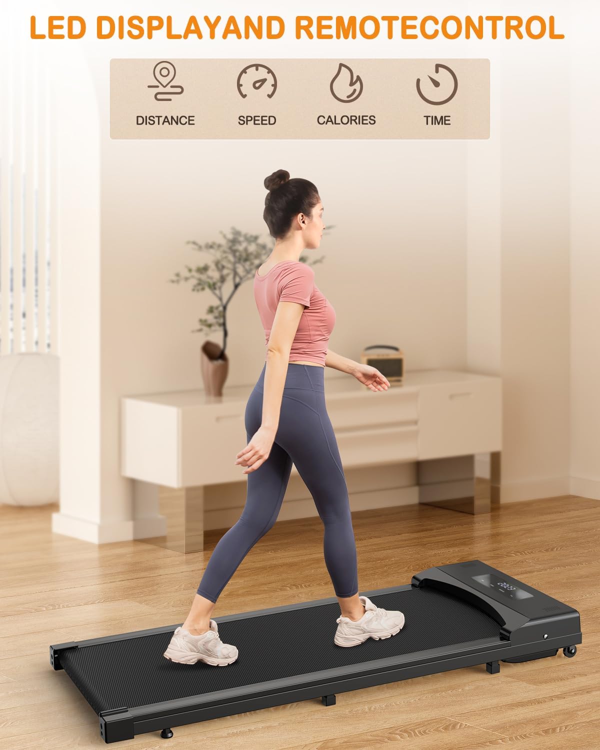 Walking Pad, Under Desk Treadmill, Walking Treadmill 2 in 1 for Home/Office with Remote Control, Portable Treadmill (Black, 1 Year Warranty)