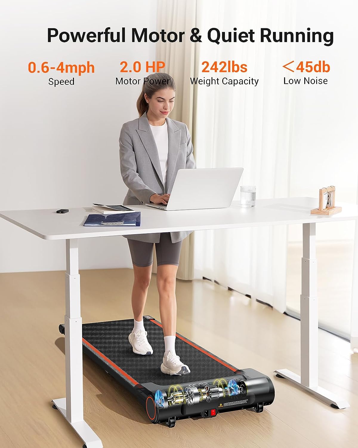 Walking Pad, UREVO Under Desk Treadmill for Home Office, Dual Control Portable Walking Pad Treadmill Under Desk with Wider Running Belt