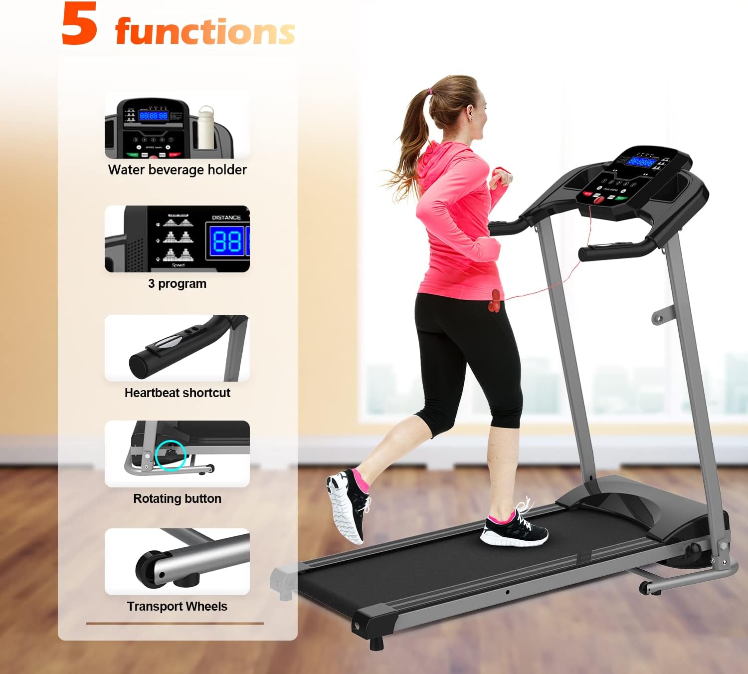 XMKEY Folding Treadmill-Walking Pad-Treadmills for Home-2.5 HP Portable Electric Foldable Treadmill with Incline Running Exercise Machine Compact Treadmill Fitness Workout Jogging Walking