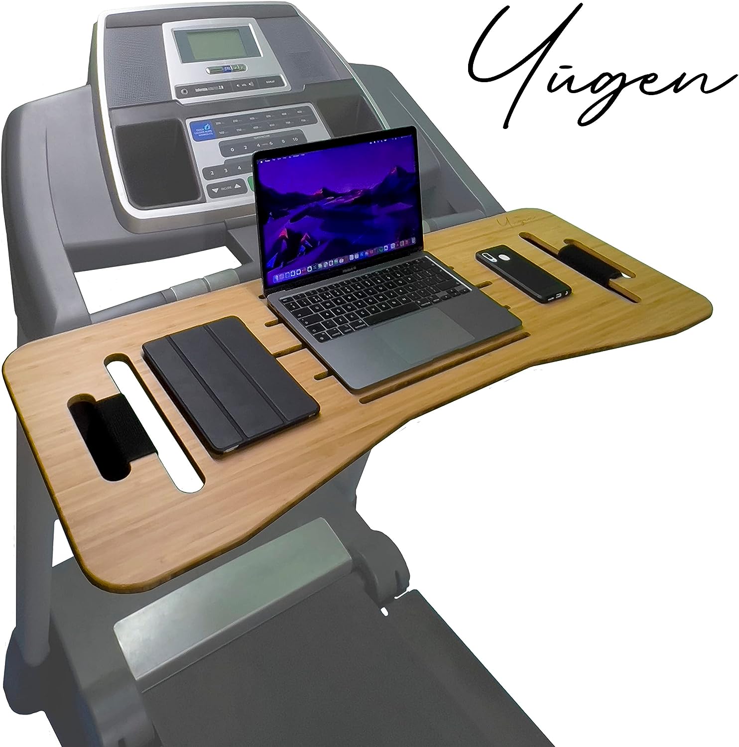 Yūgen Bamboo Treadmill Desk Attachment - Universal Fit Up to 40 Laptop Stand for Treadmill - Ergonomic Adjustable High Ventilation Treadmill Desk for Laptop, Notebook, iPad, Smart Device, Book Holder